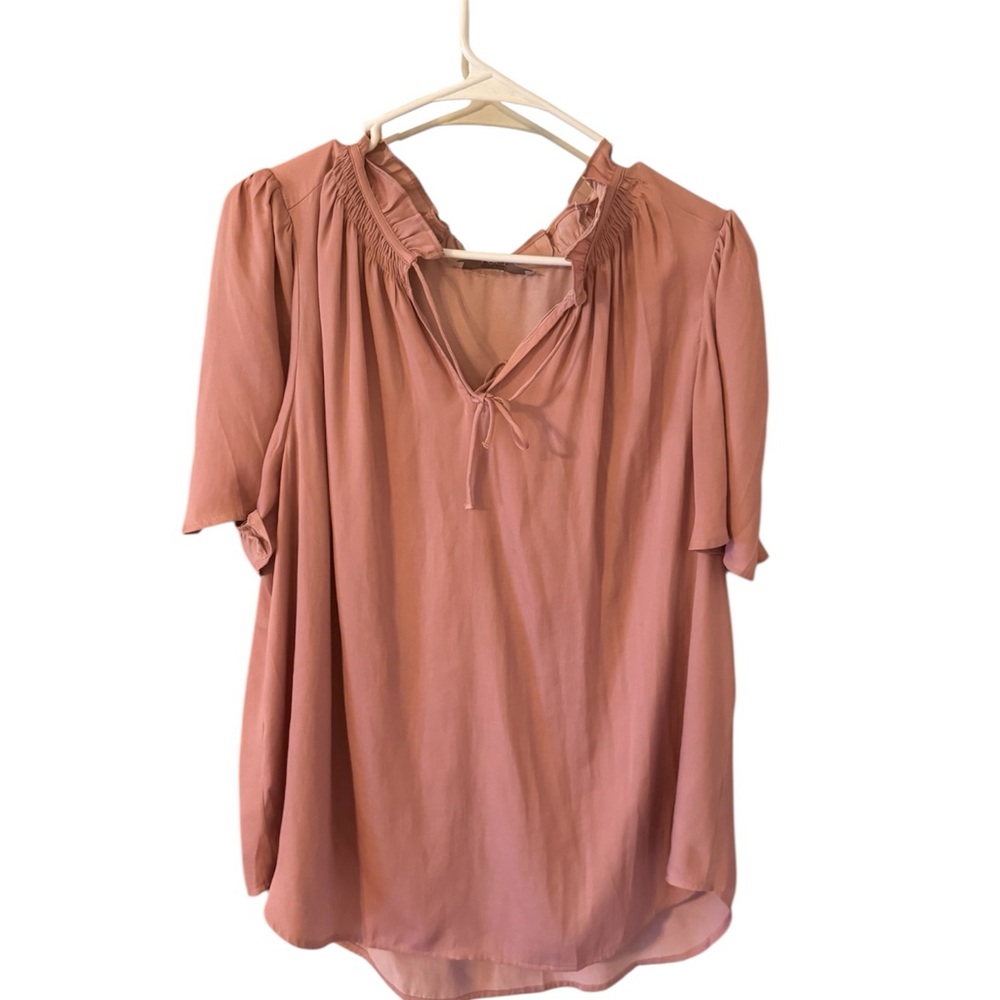 LOFT Elegant Pink Tie-Front Blouse – Size XL